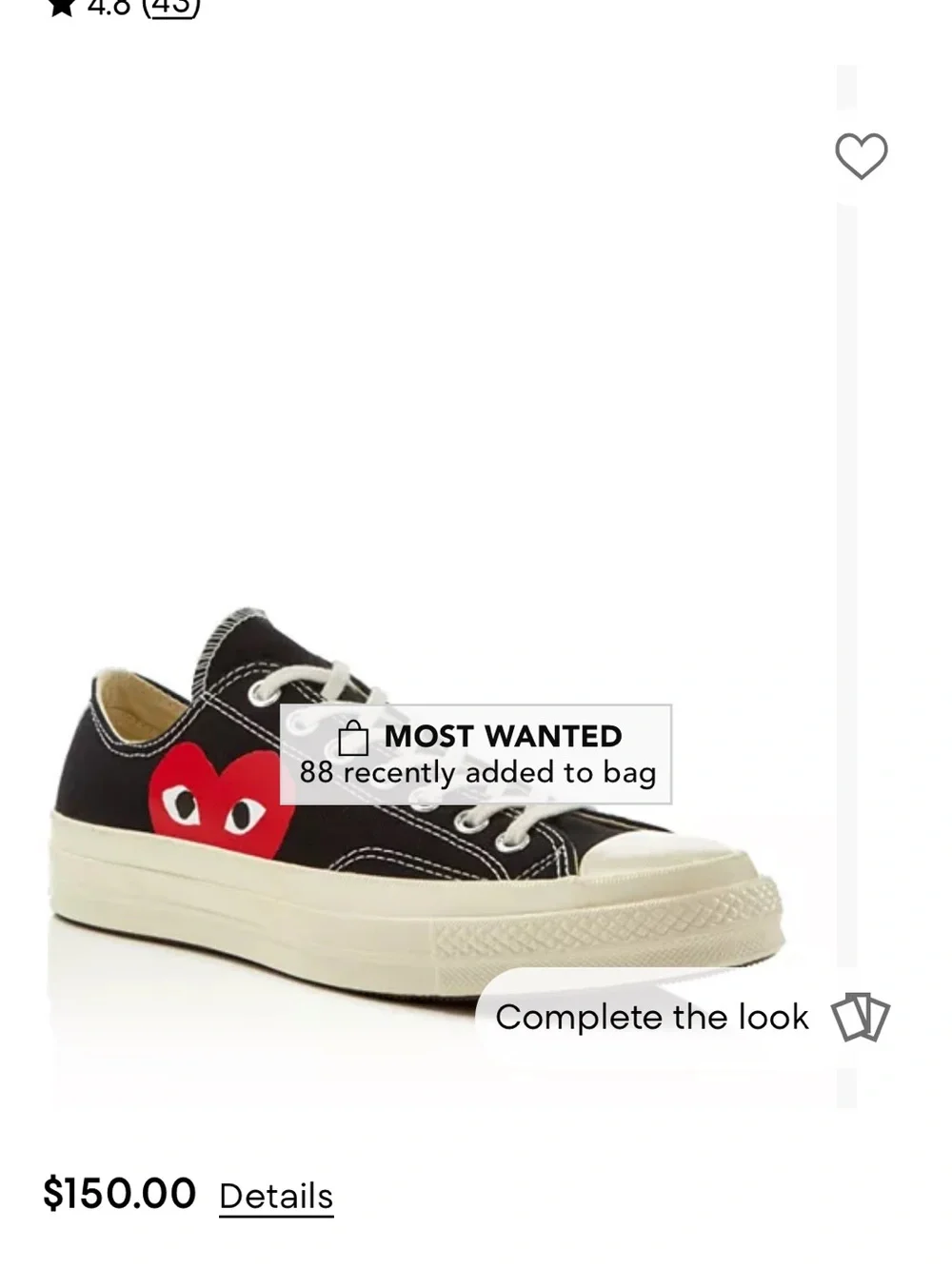 Converse Black Canvas Kids Low-Top Sneakers with Red Heart